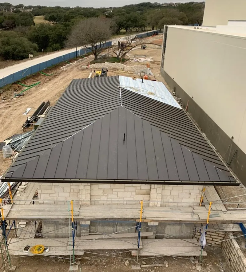 Metal roof new construction with scaffolding in Cave Spring